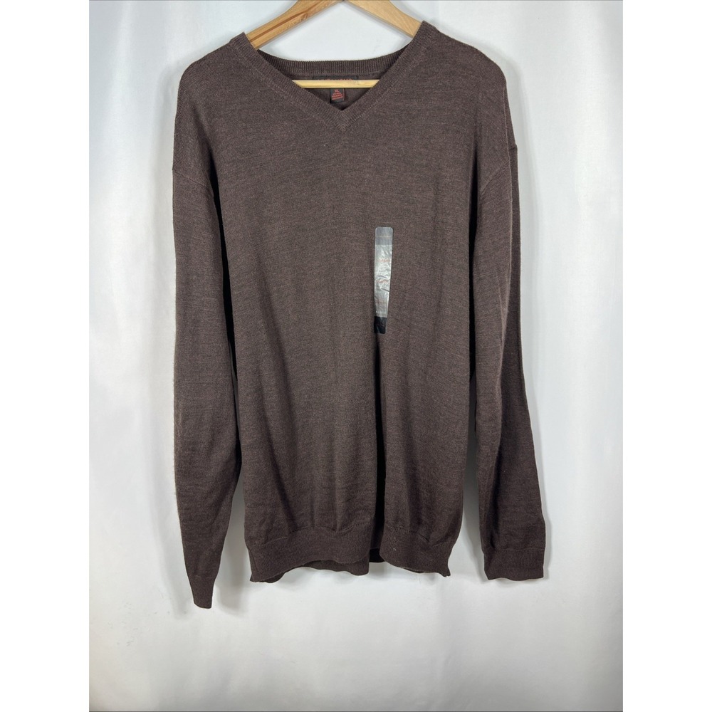 NWOT Linea Uomo Lightweight‎ V-Neck Wool Blend Brown Sweater Size XL